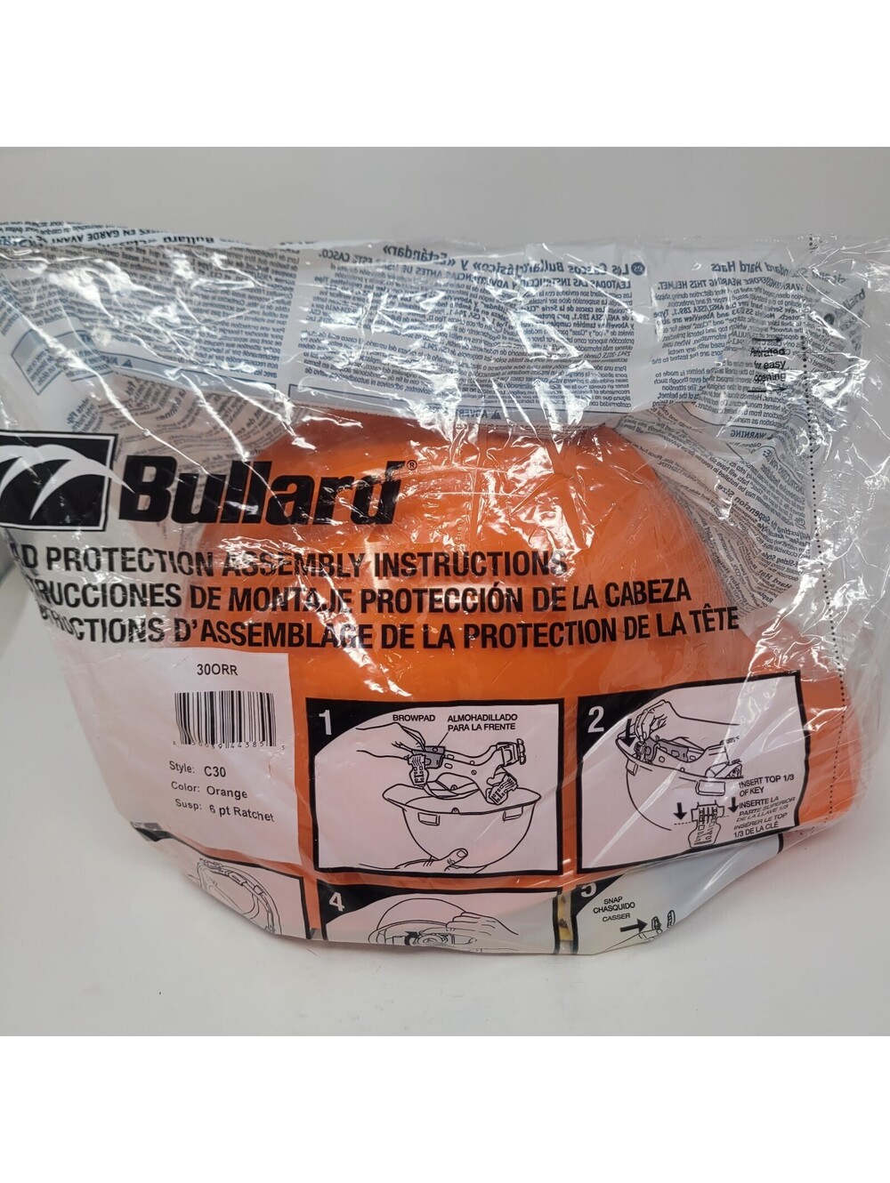 Bullard C30 Hard Hat Orange 6 Point Ratchet Suspension Classic Safety Cap
